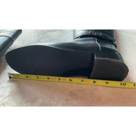 Tory Burch Everly Black Logo Knee High Leather Riding Boots size 7M - Picture 4 of 16